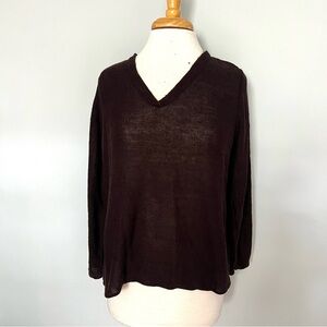 Eileen Fisher Dark Purple Plum Hemp Knit Vneck Pullover Sweater Size XL